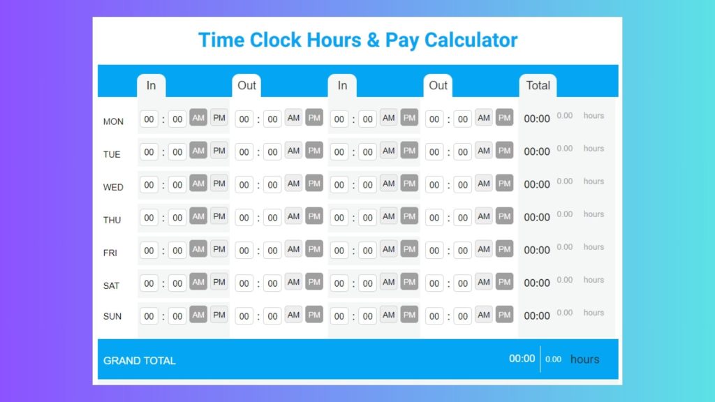 Free Weekly Time Clock Calculator: Hours, Lunch Breaks & Pay in Seconds