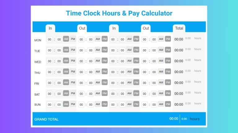 Free Weekly Time Clock Calculator: Hours, Lunch Breaks & Pay in Seconds